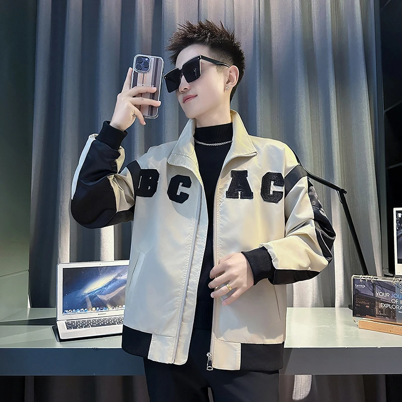 男士外套春秋季欧若风爆款2025新款潮牌痞帅立领拼接夹克时尚上衣