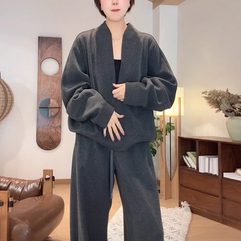 女士休闲运动时尚套装2025秋季大码气质显瘦立领卫衣阔腿裤两件套