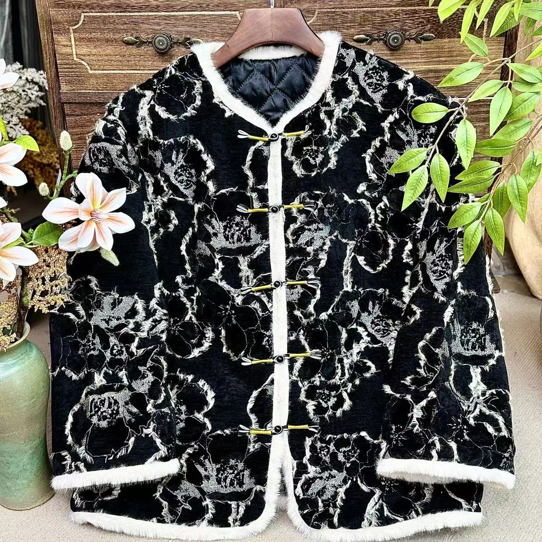 【卿呈-加棉款】双面穿新中式国浮光提花宽松外套上衣长袖立领