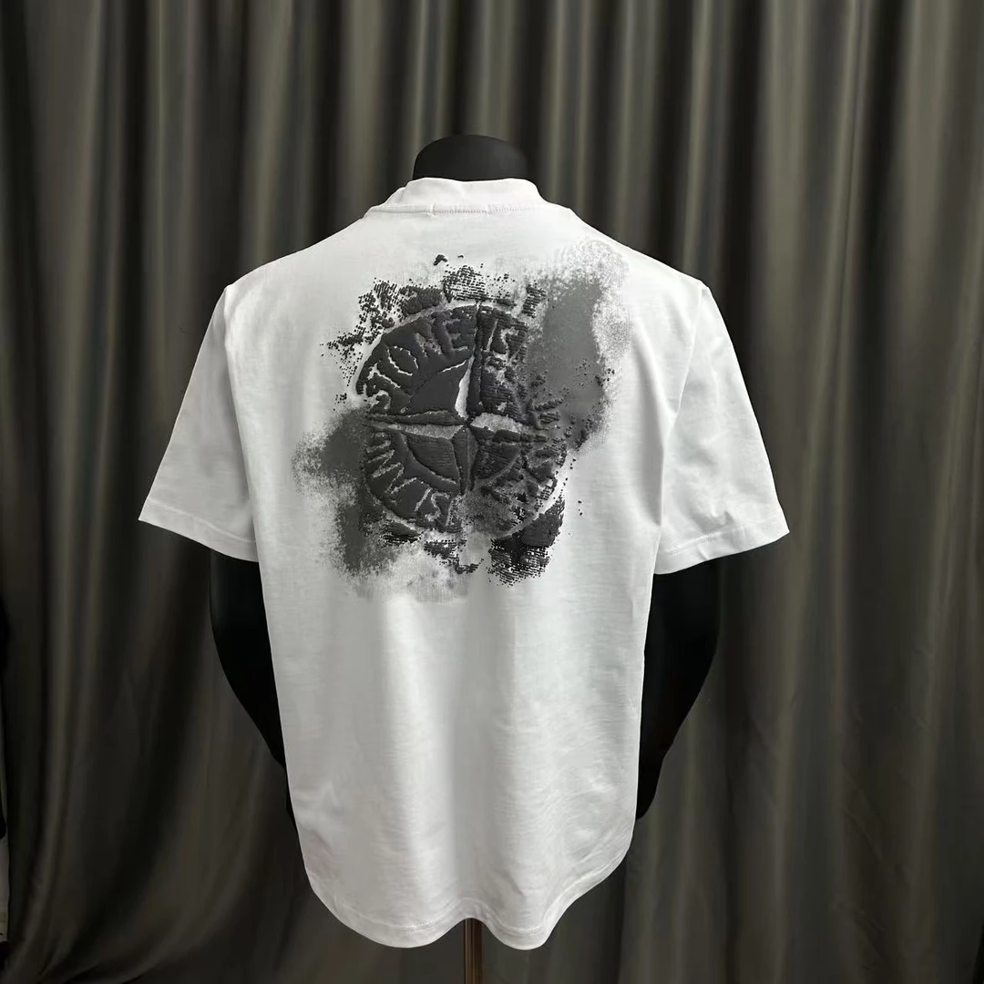 25夏季葫芦岛2.0版本白墨直喷立体发泡小领口双纱棉300克短袖t男