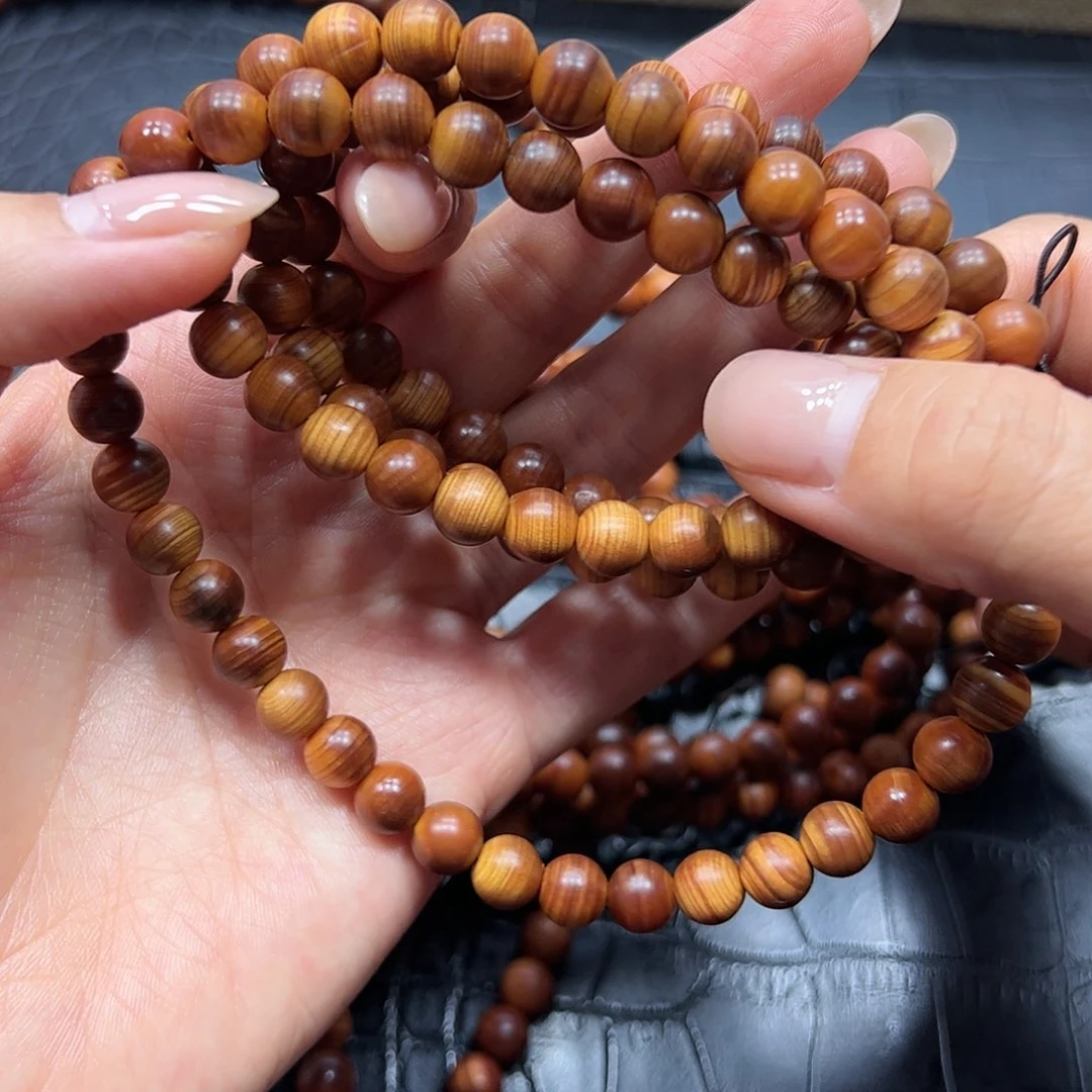 烟晶手链银S925镶嵌崖柏手串手链108颗