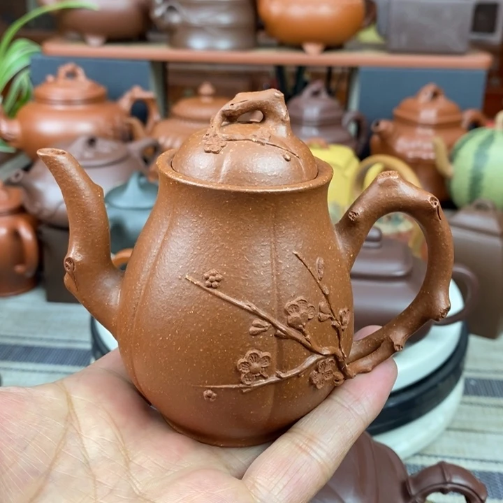 紫砂茶壶傲梅神韵180cc原矿宝山红降坡泥