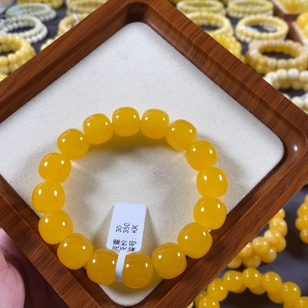 琥珀未镶嵌裸石14mm焦皮同料手串30克kk