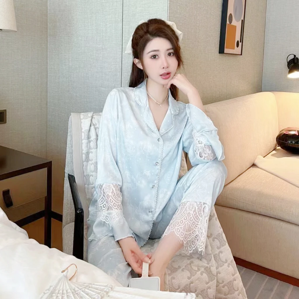 富家千金感贡缎冰雪丝长袖女套装睡衣HTT家居服