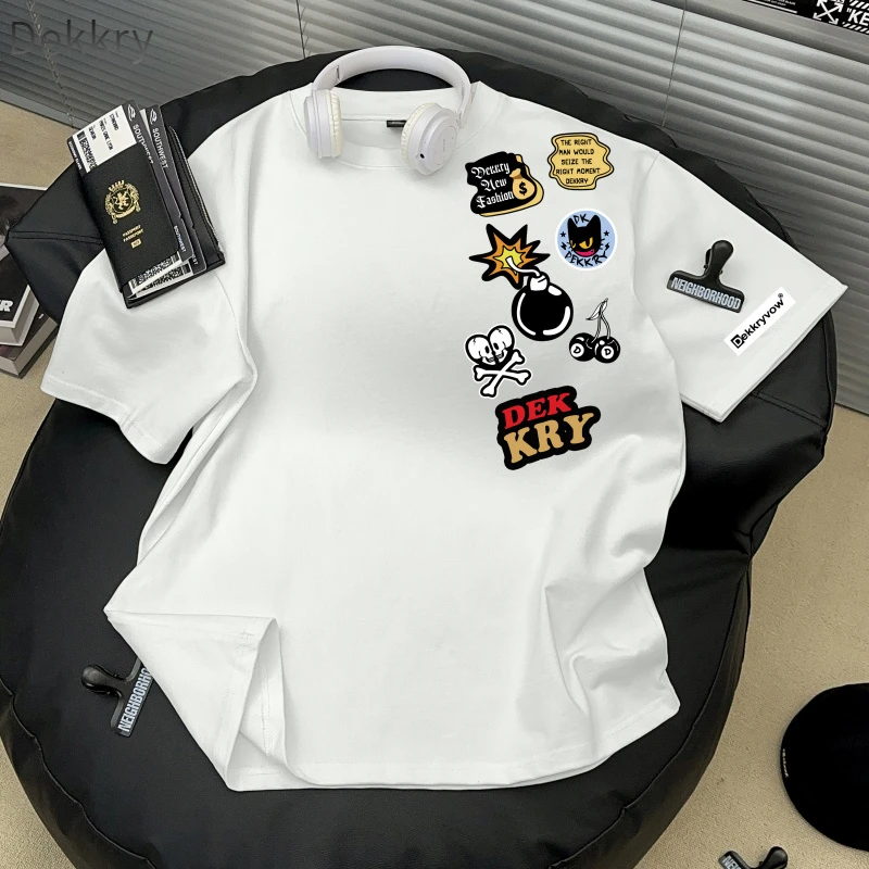 Dekkry潮牌卡通嘻哈字母印花纯棉短袖t恤男夏宽松休闲百搭圆领