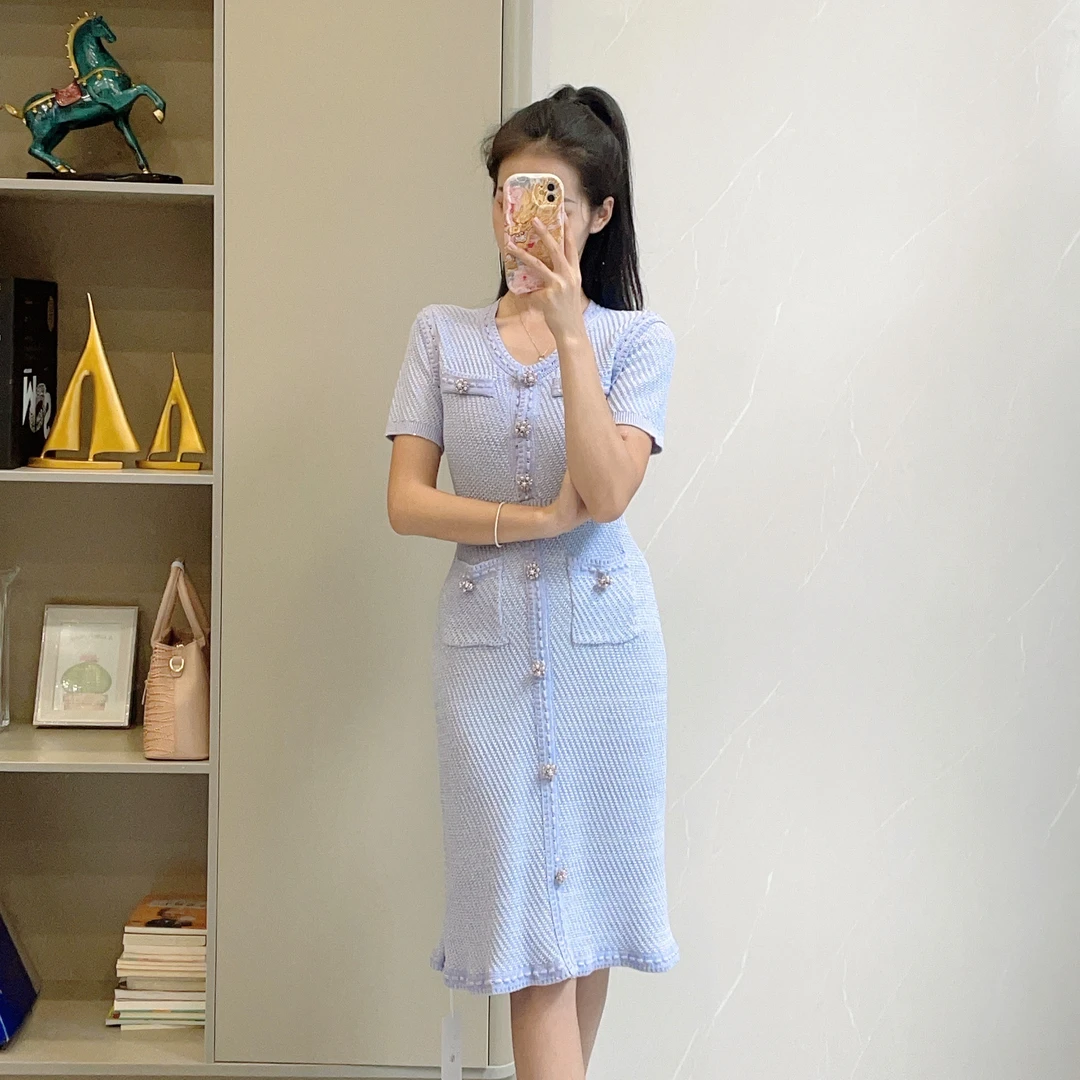 5301/s173新中式蕾丝小香风显瘦气质针织时尚夏季修身法式连衣裙