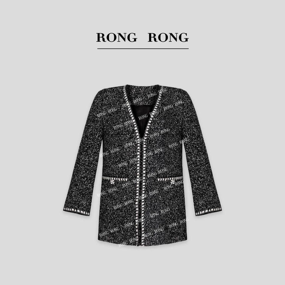 溶溶T【文雅精致】RONG绵羊毛V领内里填充骆驼绒小香风外套24AC6052