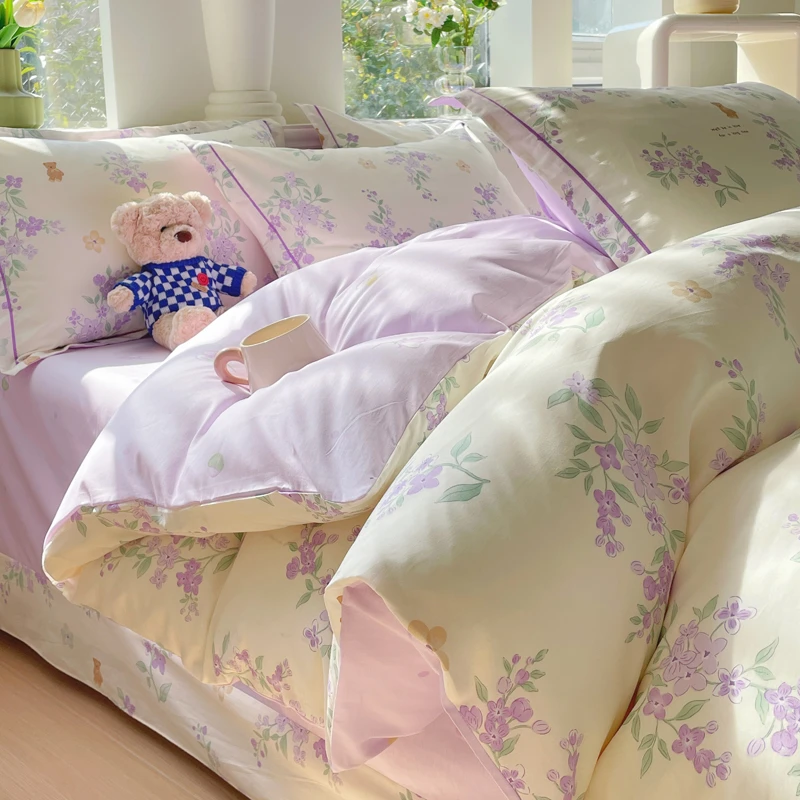 60支四季款100%棉全棉四件套纯棉被套床单学生宿舍三件套床上用品
