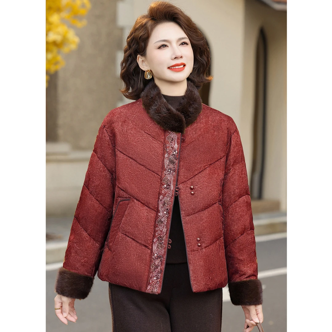 妈妈冬装外套2025新款高档刺绣加厚棉衣中老年人女款棉袄奶奶棉服