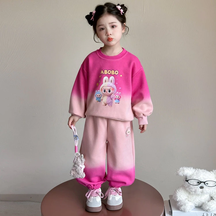 女童春秋装渐变色拉布布套装2025新款女宝宝时尚休闲两件套潮流酷