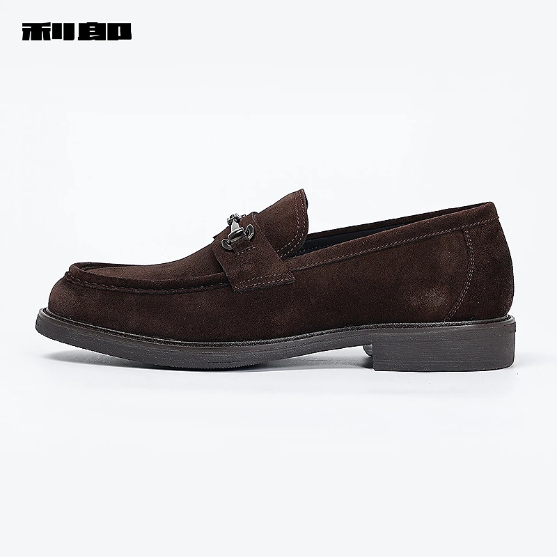 利郎官方牛剖层革乐福鞋男士2025秋季新款休闲圆头一脚蹬防滑鞋子