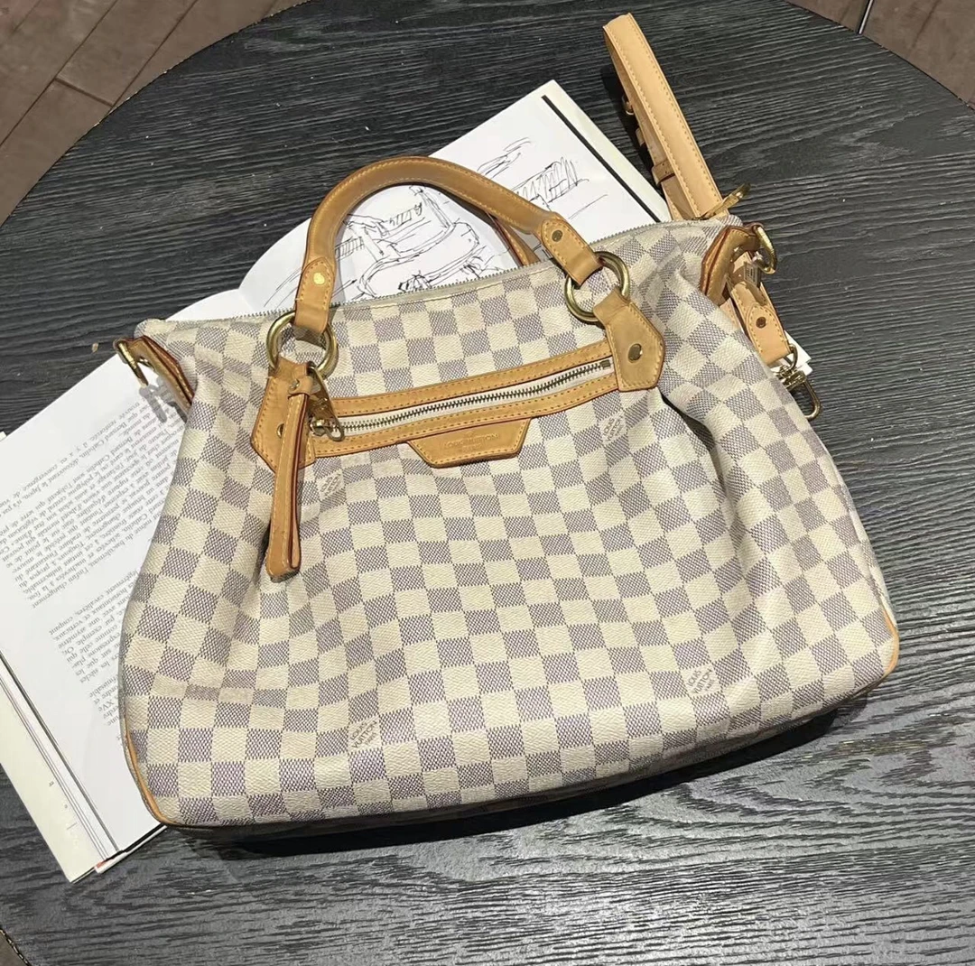 95新 LouisVuitton/路易威登 舍得 Lv白棋盘格手提单肩