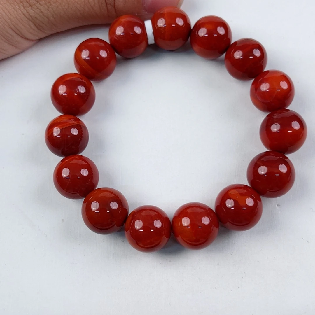 手串未镶嵌南红玛瑙P****X瓦西牛血红收藏级圆珠14mm