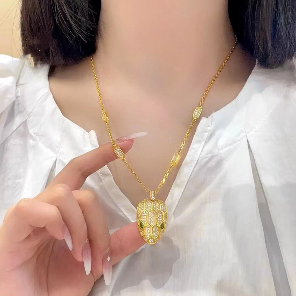 铜合金项链 轻奢时尚气质绿色镶钻蛇头项链手链灵蛇时尚百搭款