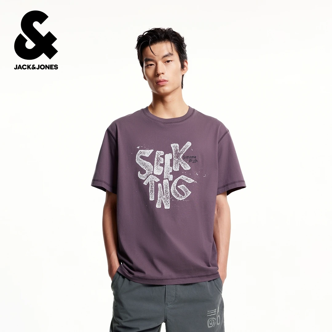 杰克琼斯男装秋季新款T恤潮酷出街字母印花宽松圆领全棉短袖上衣