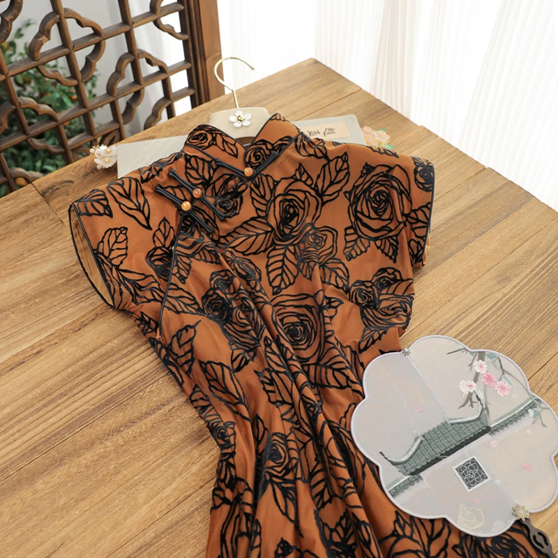 俏娘鱼新中式国风旗袍连衣裙新款复古民国风半开襟老上海日常改良