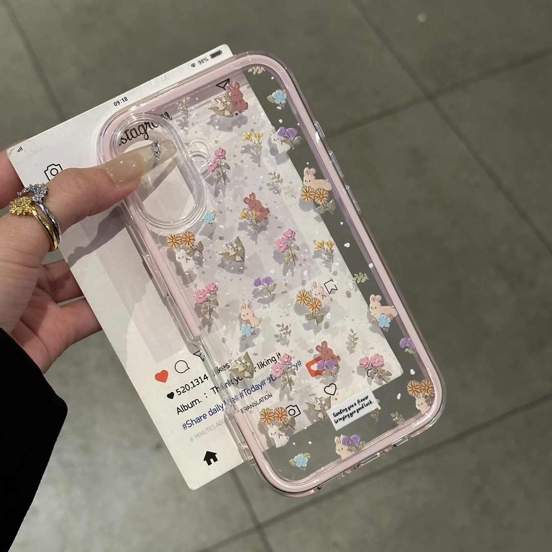 BANCA少女碎花小兔适用iPhone16手机壳苹果15华为P70vivo小米oppo