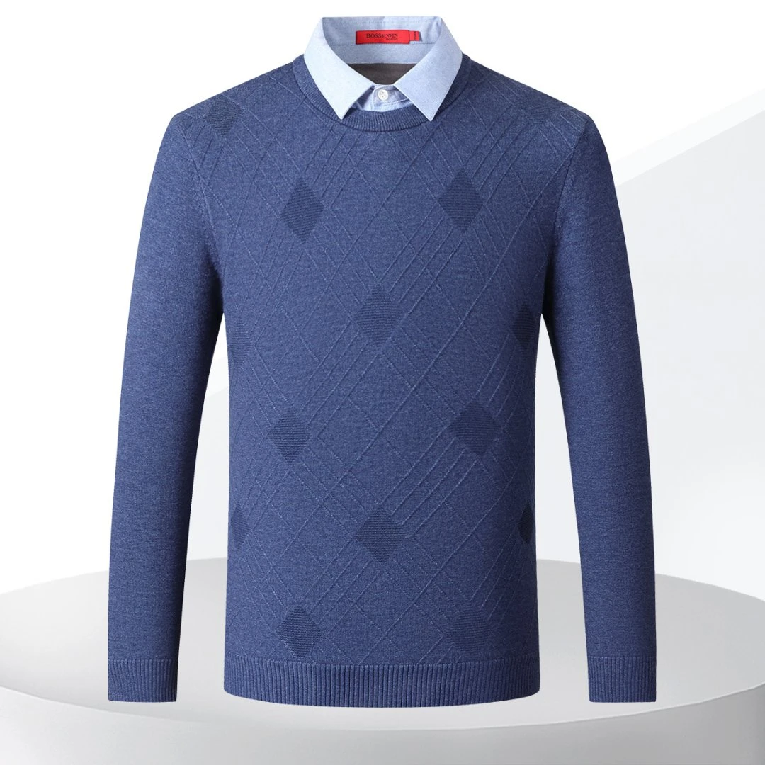 【加绒加厚&假两件】新潮商务亲肤保暖菱形提花Polo衫男BM317A881
