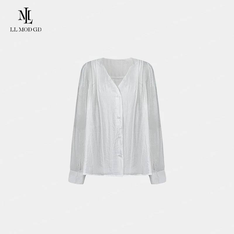 华春引 法式气质蕾丝系带挂脖V领喇叭袖衬衫一字肩衬衫YL-260331