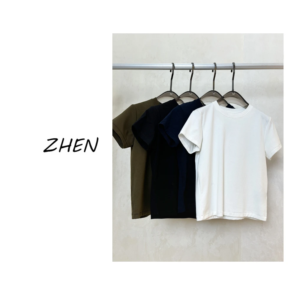 【ZHEN】25K00503 2025新款修身显瘦气质小众设计师款短袖T恤打底