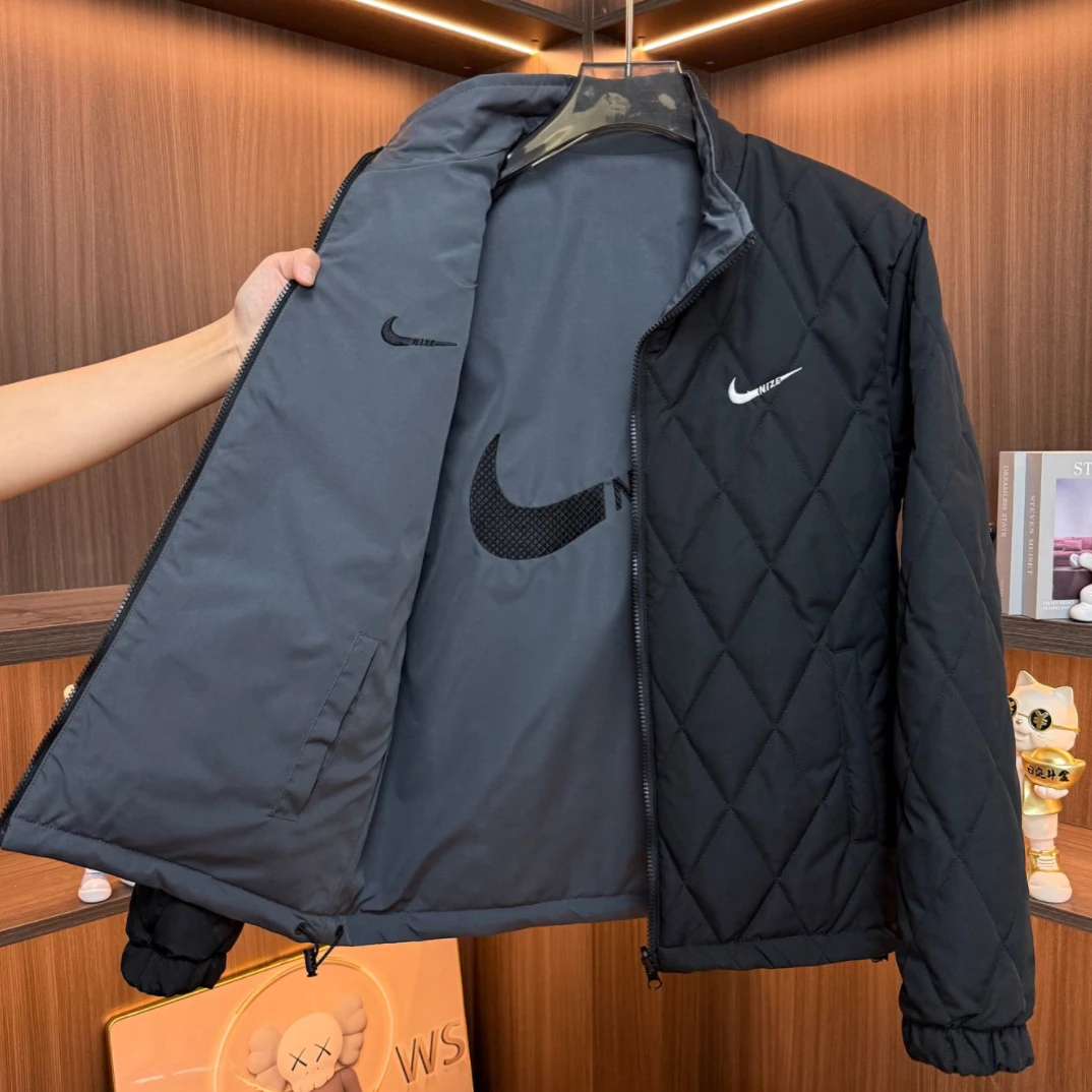 秋冬男士多色刺绣菱形格休闲百搭两面穿薄棉上衣