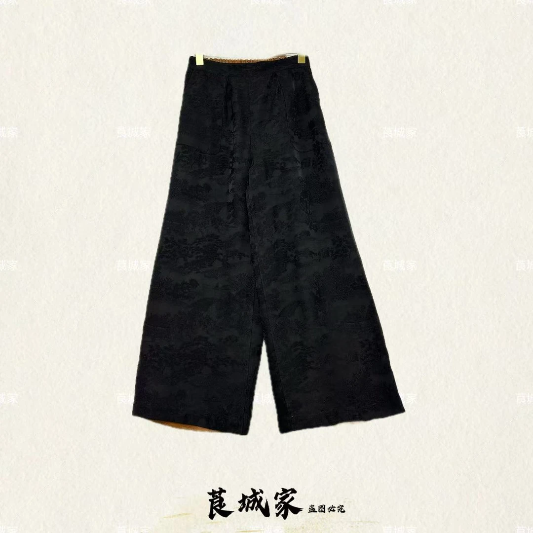 K1200 下渔舟   新中式立体亭台提花双面直筒裤