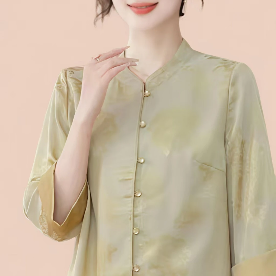 10681-妈妈装国风盘扣衬衫气质中老年人女装夏装上衣 【A仓】