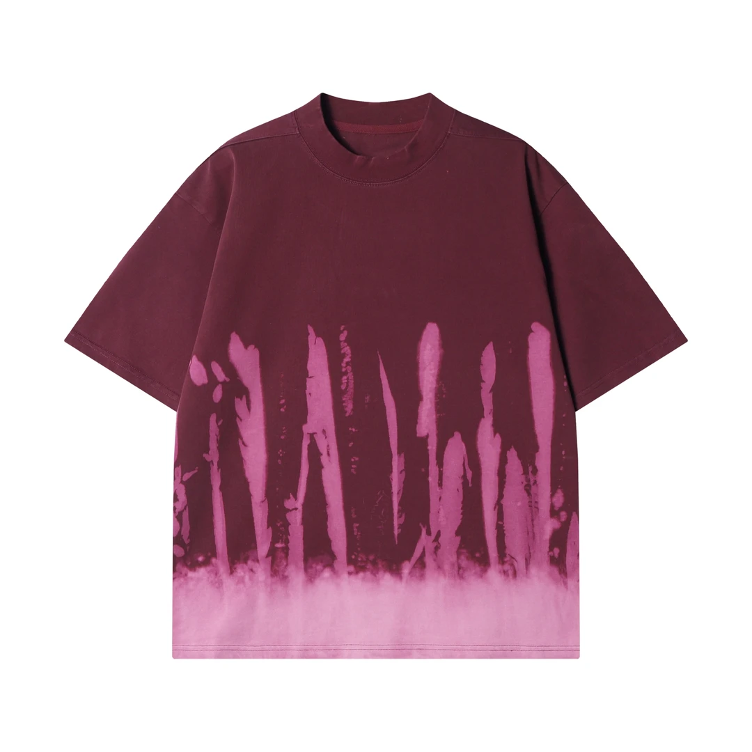 春夏新款时尚个性渐变撞色印花圆领半袖T恤小众设计高级感上衣