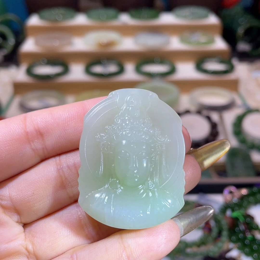 和田玉高品翠青度母未镶嵌