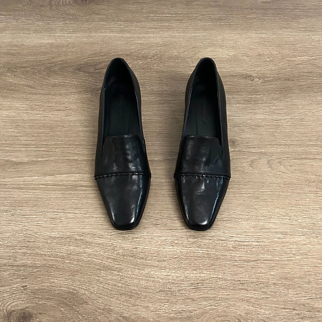 Dannyfrey法式复古通勤简约头层牛皮一脚蹬懒人女百搭乐福鞋4.5CM