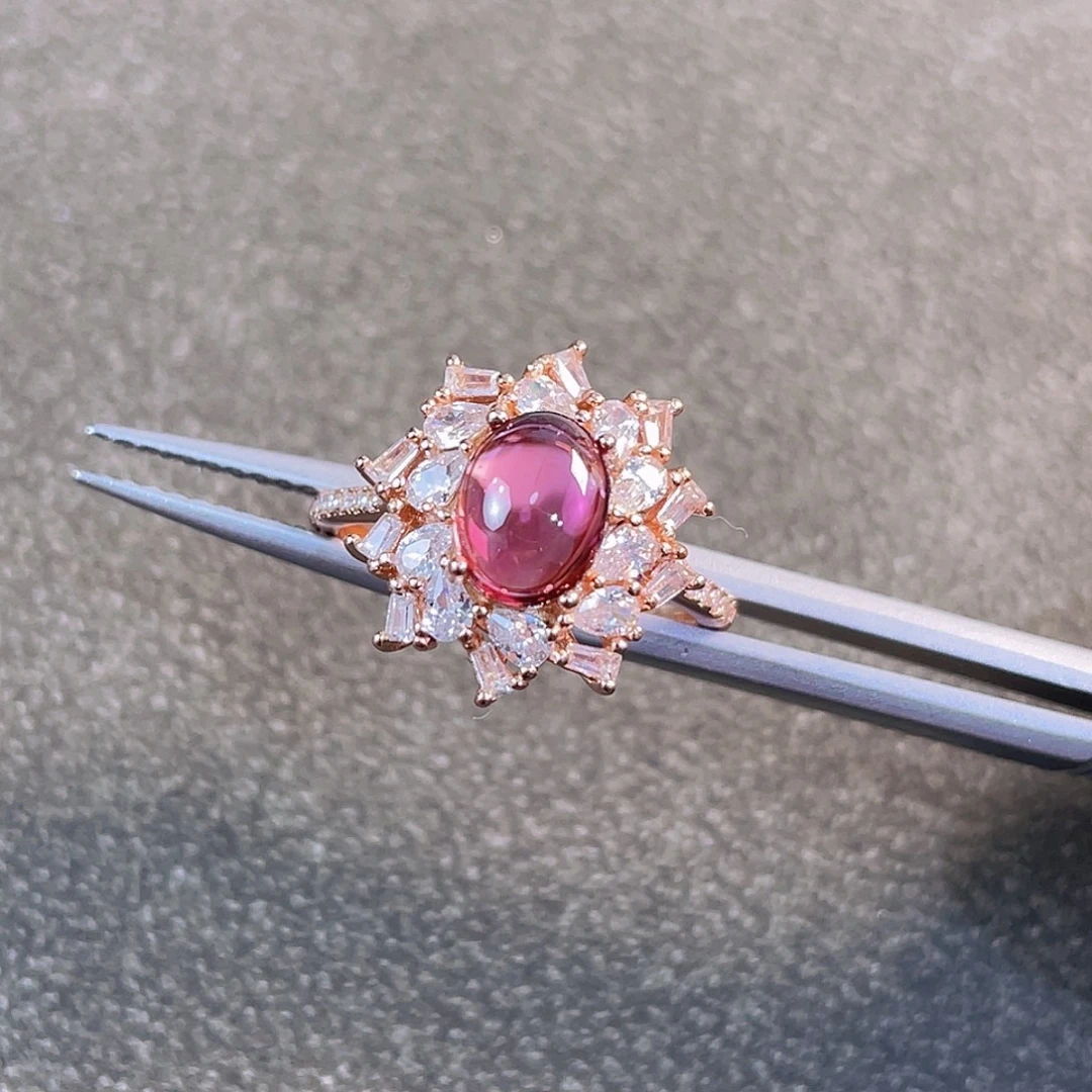 银S925镀金镶嵌碧玺戒指