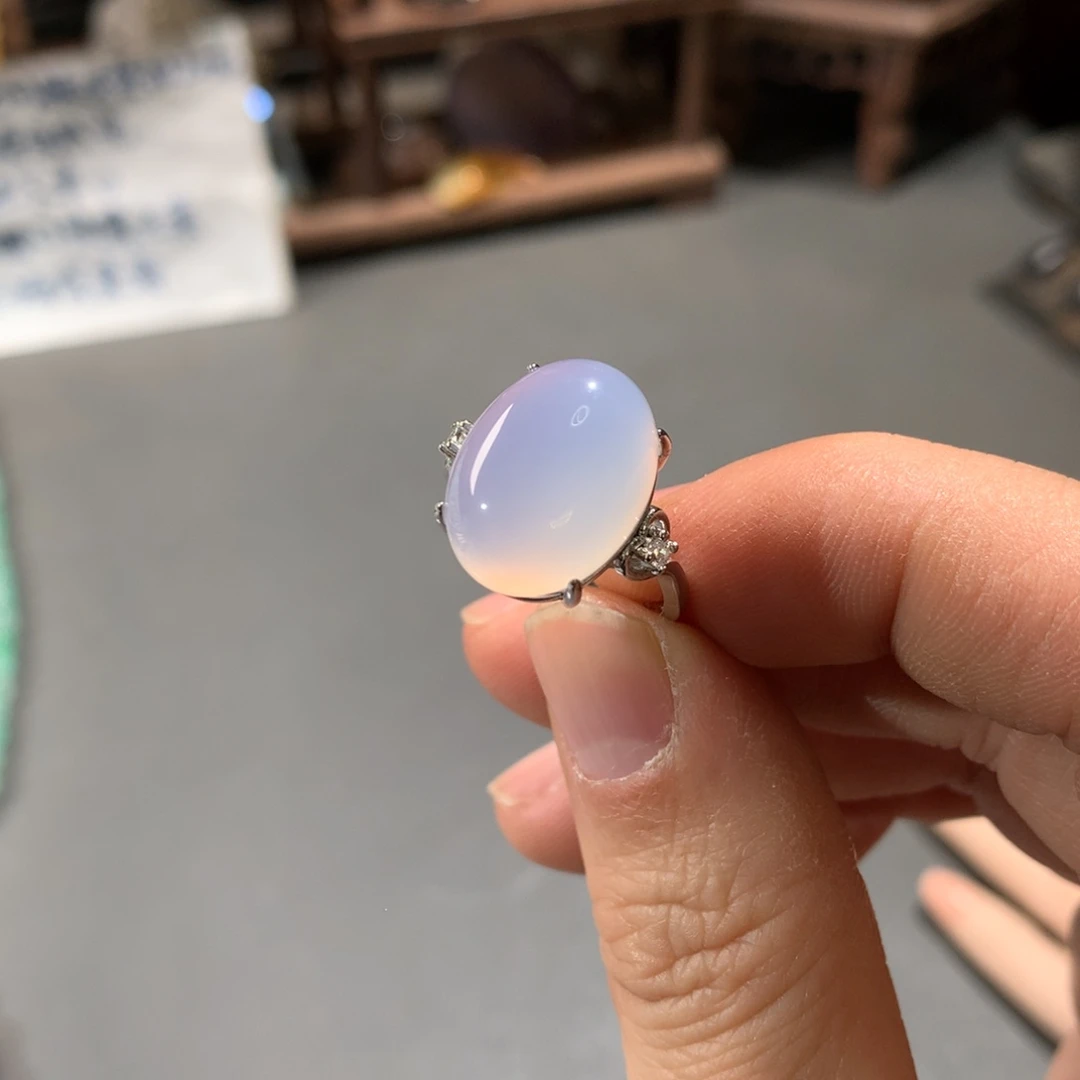 玛瑙/玉髓戒指银S925镶嵌蛋面