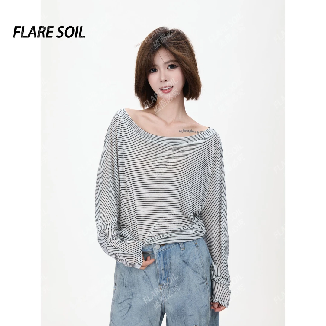 【FLARE SOIL】（现货）宽松韩系莱赛尔黑白显瘦T恤设计撞色条纹T497A