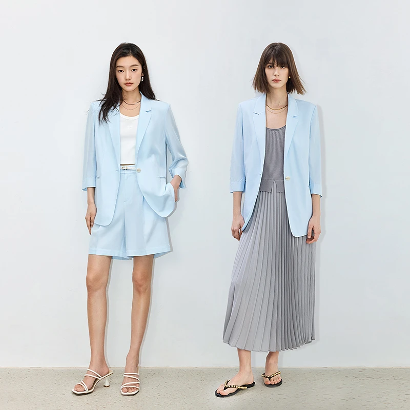 【LILY宋茜同款】夏季西装女装薄荷曼波宽松一粒扣外套124209C2923