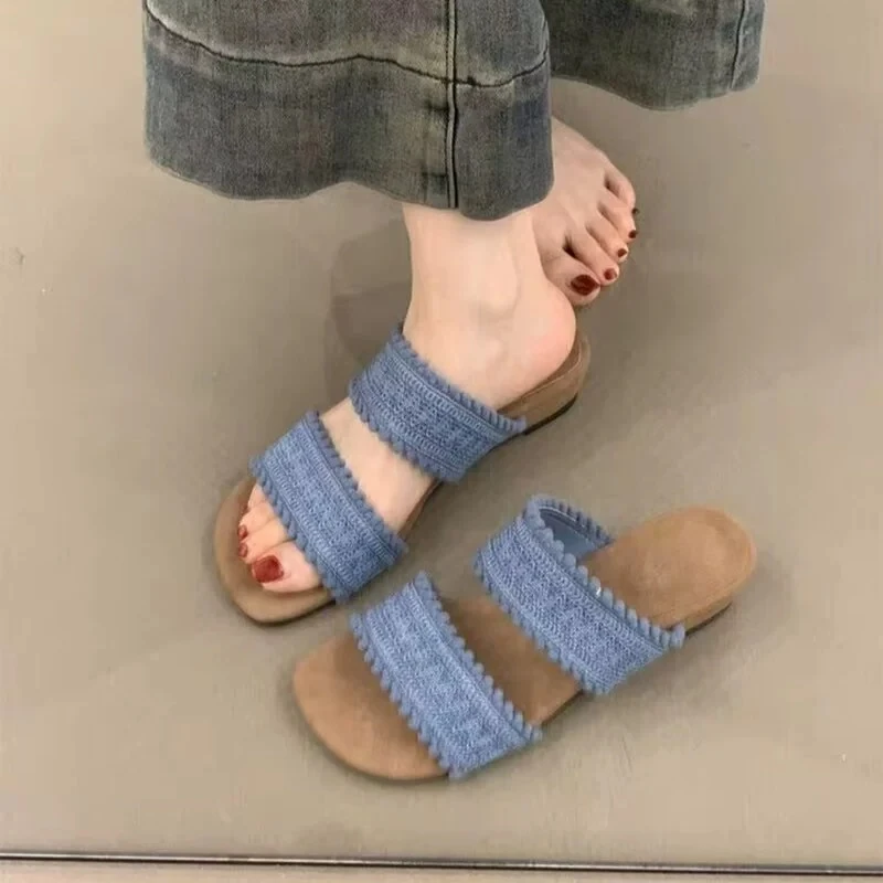 2025新款夏季外穿罗马编织一字拖鞋女配裙子波西米亚度假沙滩凉拖