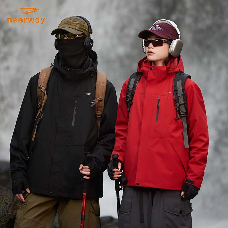 【情侣款】德尔惠春季新款冲锋外套防风防水户外夹克男女同款透气款