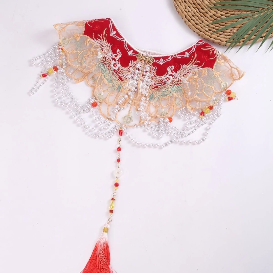 敬酒服国国风风云云肩红色回门刺绣精美流苏新娘披肩汉服绣花假领