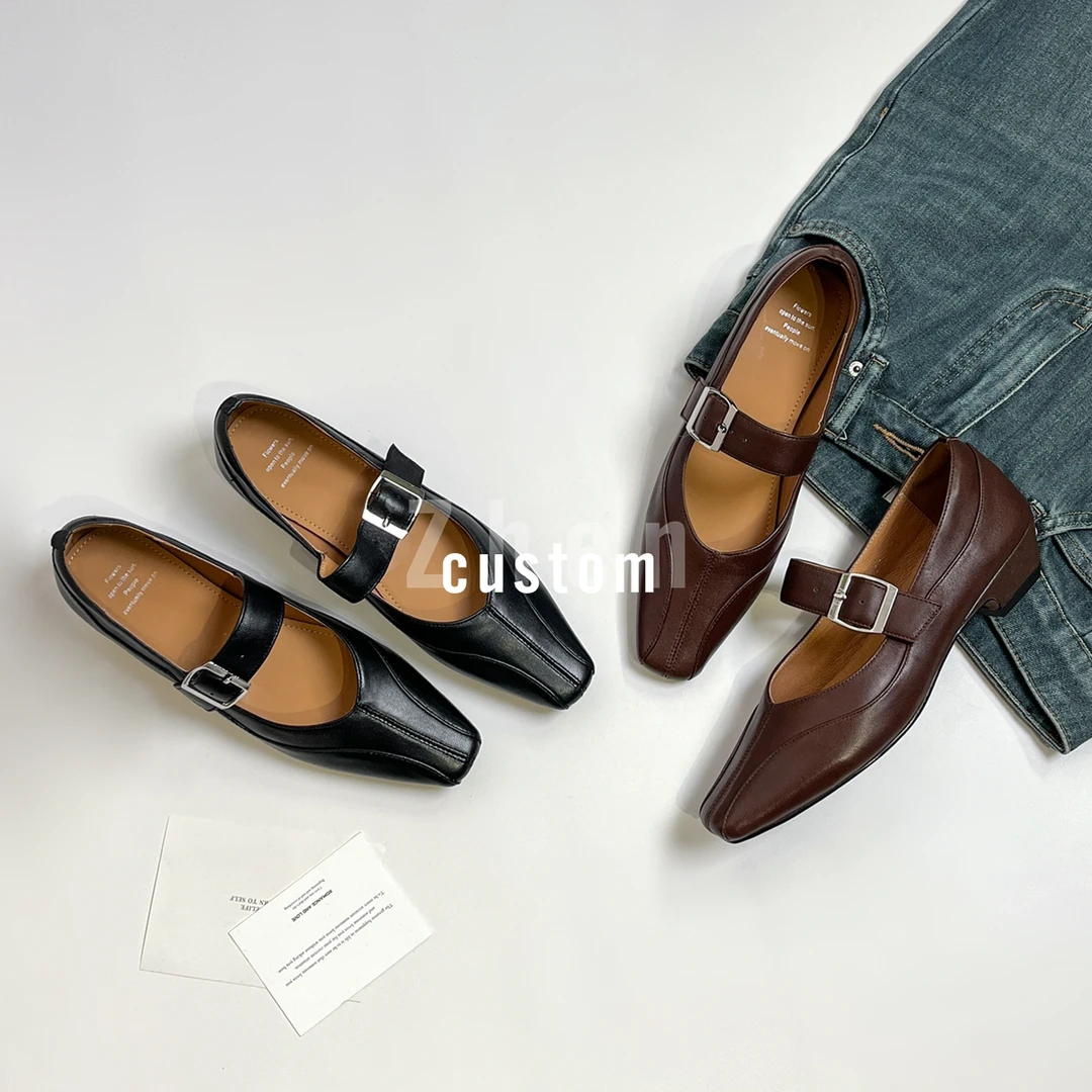 Lucky -柒染- 3cm/春日百搭方扣一字带方头浅口单鞋