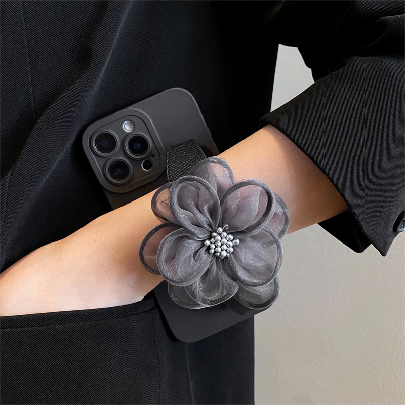 黑灰纱花手腕带适用iphone16promax手机壳15斜挎苹果17女13/14/15