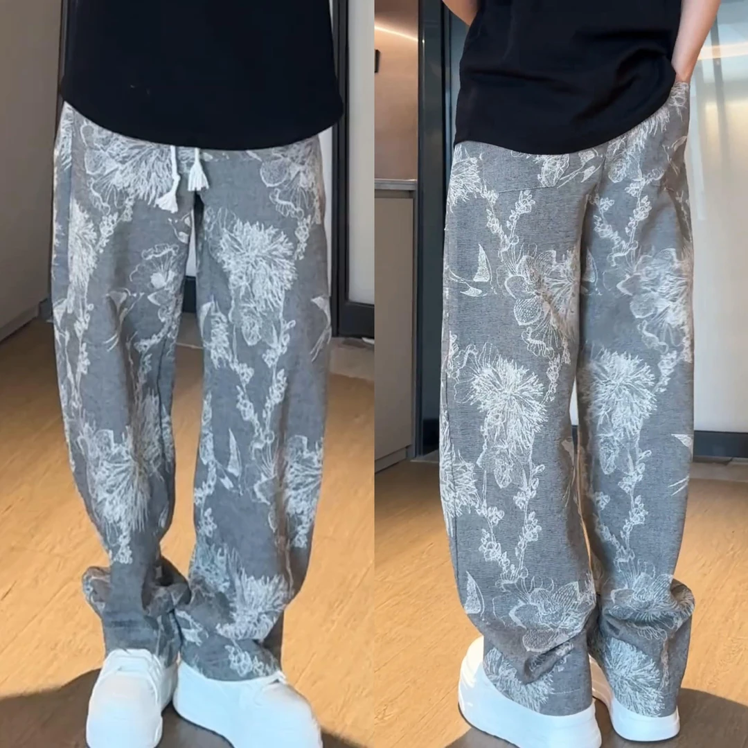 2025春季潮牌复古设计感花卉牛仔裤男时尚百搭宽松个性简约休闲裤