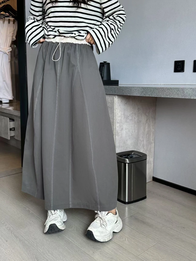 【明线花苞裙】韩国单2025春季撞色明线设计感慵懒风花苞裙