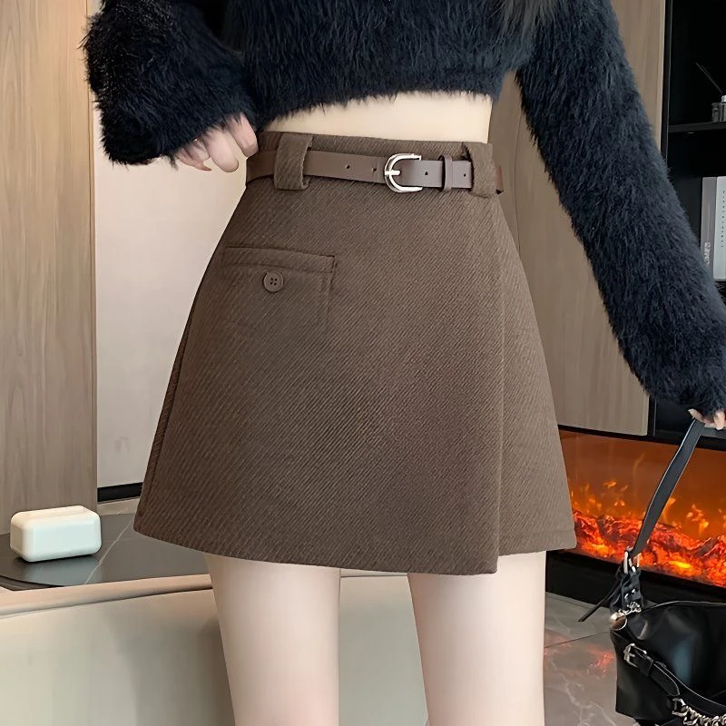 加厚不规则毛呢半身裙女秋冬小个子高腰显瘦A字裙美拉德穿搭短裙