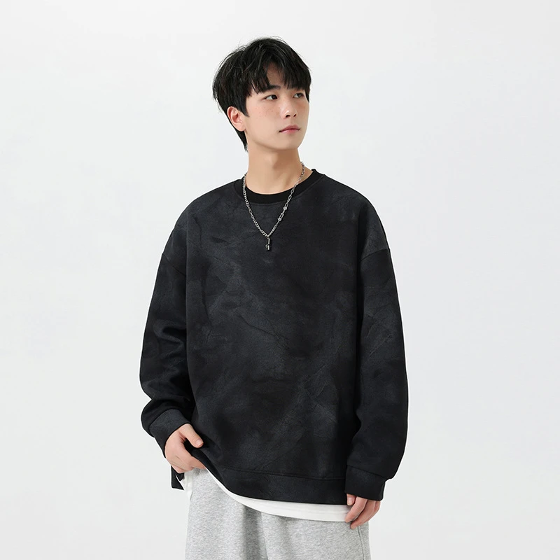 美式重磅扎染卫衣男款oversize外套秋季潮牌宽松上衣潮流长袖T恤