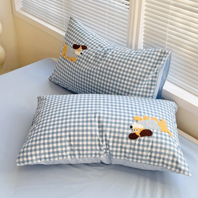 卡通毛巾绣小清新枕头套单个宿舍非全棉纯棉枕套罩一对装家用双人