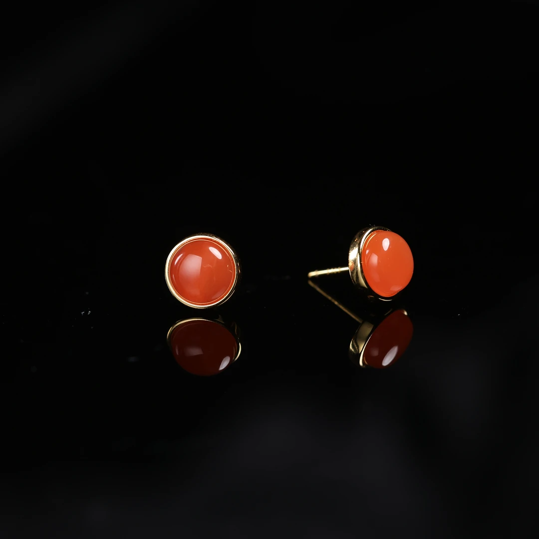 “云霞”严选精品天然原矿南红圆形耳钉