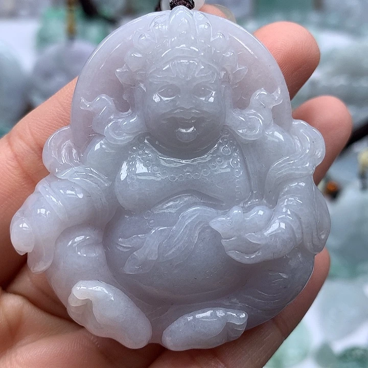 翡翠未镶嵌颈饰立体虎财神爷两面工艺福利卡厚11+