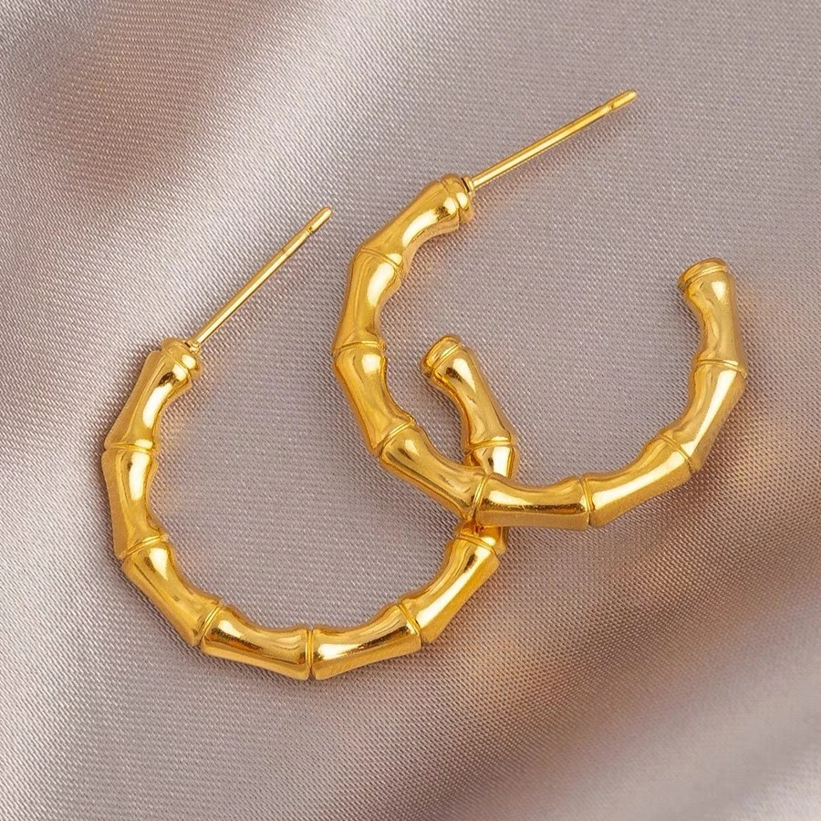 钛钢耳饰 【B108】太钢气质竹节耳圈耳环