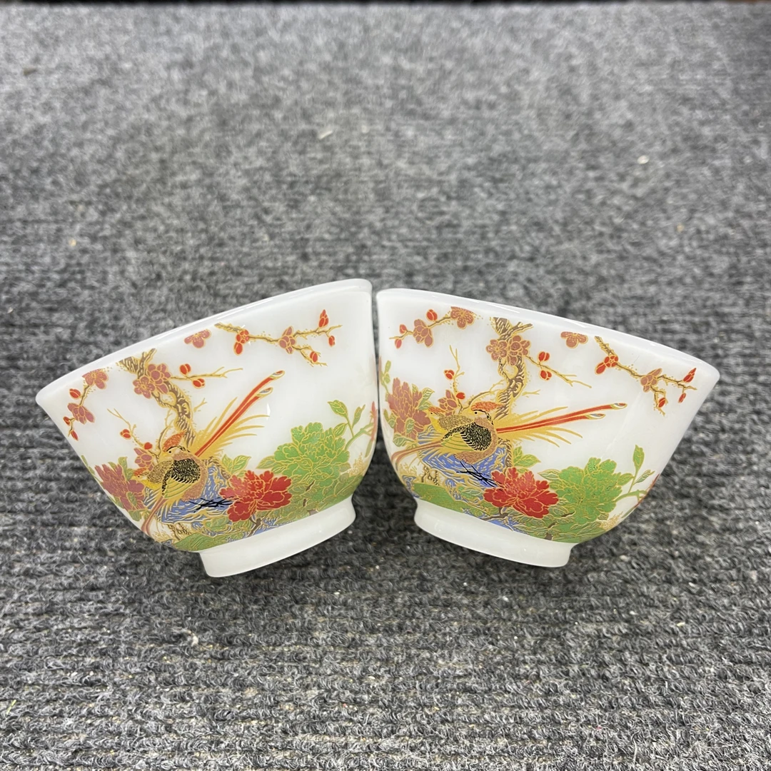 多字款花鸟口杯主人杯压手杯