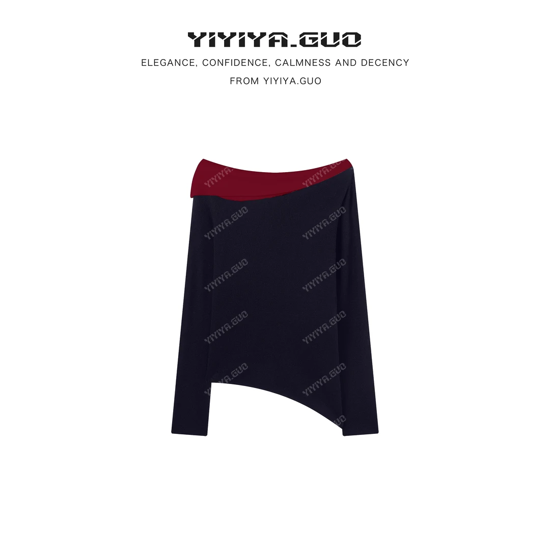 yiyiya.Guo艺艺吖【芸露】新款一字肩修身不规则羊毛上衣090179SS52
