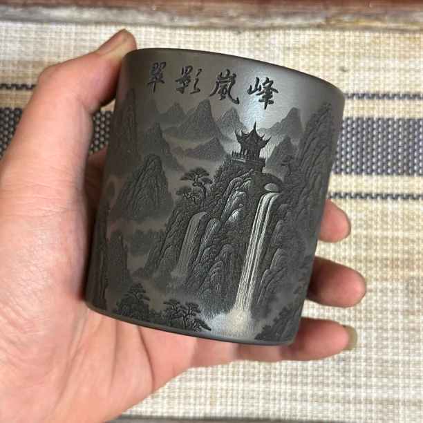 宜兴精品翠影岚峰紫砂杯,容量160cc泥料石黄 茶具紫砂杯可做笔筒